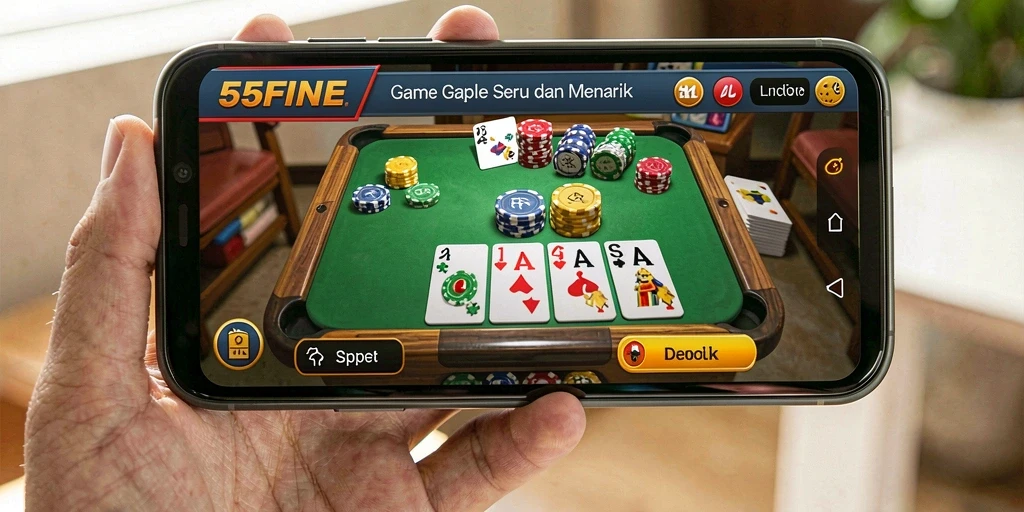 Tampilan utama dari gameplay Gaple di 55FIVE yang seru.