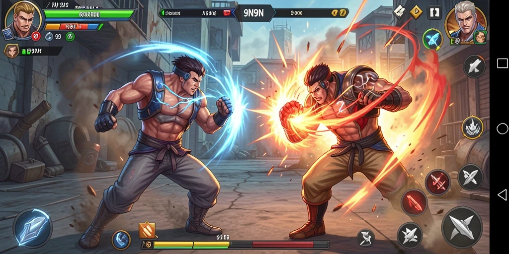 Tampilan gameplay <strong>9N9N</strong> yang intens dan mendebarkan dalam pertarungan.