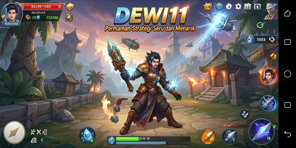 Tangkapan layar utama DEWI11 menampilkan aksi pertempuran strategis yang mendebarkan.