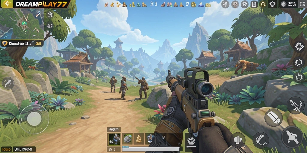 Tampilan gameplay <strong>DREAMPLAY77</strong> yang menonjolkan dunia terbuka yang luas dan penuh petualangan.