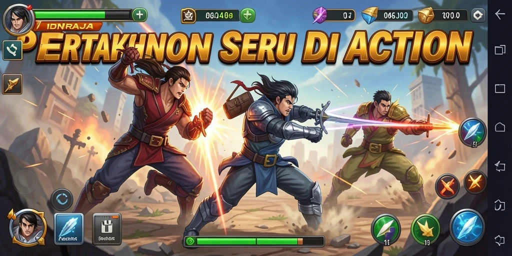Tampilan aksi seru dalam gameplay IDNRAJA.