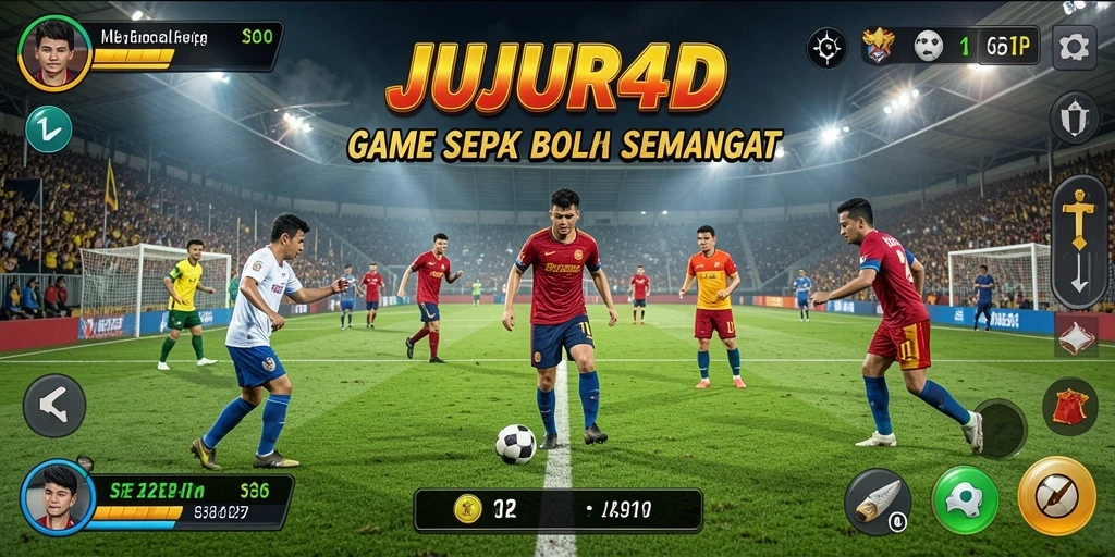 Tampilan gameplay mencengangkan dari JUJUR4D yang menampilkan pertandingan sepak bola.