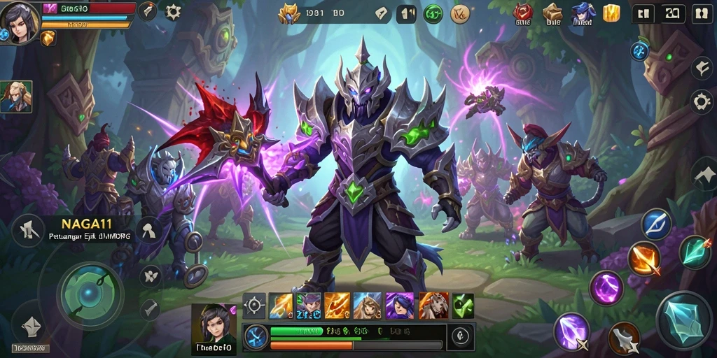 Screenshot NAGA11 menampilkan aksi pertempuran epik dalam dunia MMORPG.