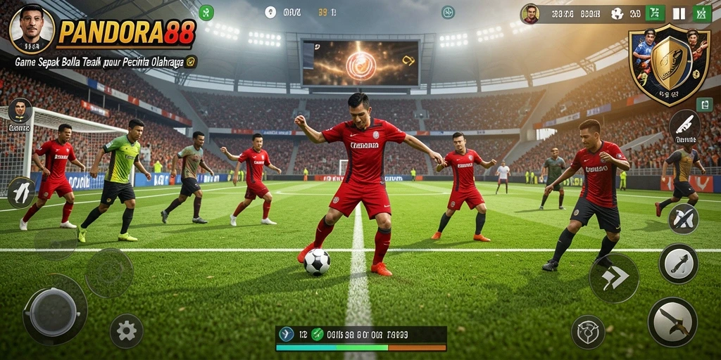 Screenshot PANDORA88 menampilkan aksi seru dalam permainan sepak bola.