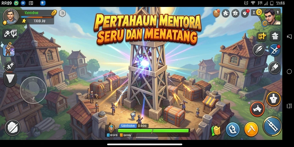 Gameplay menara pertahanan RR89 dengan strategi yang mendalam.