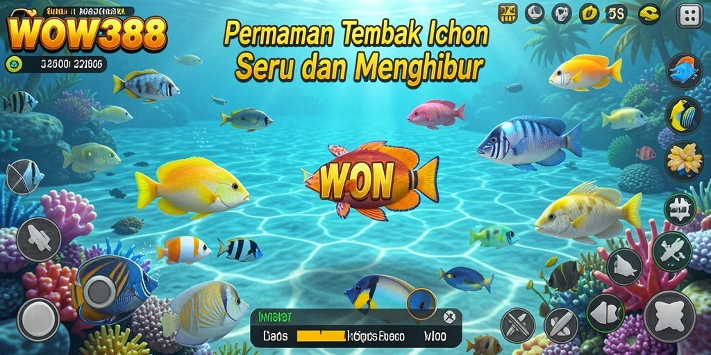 Tangkapan layar gameplay WOW388 yang menampilkan aksi Tembak Ikan yang seru.