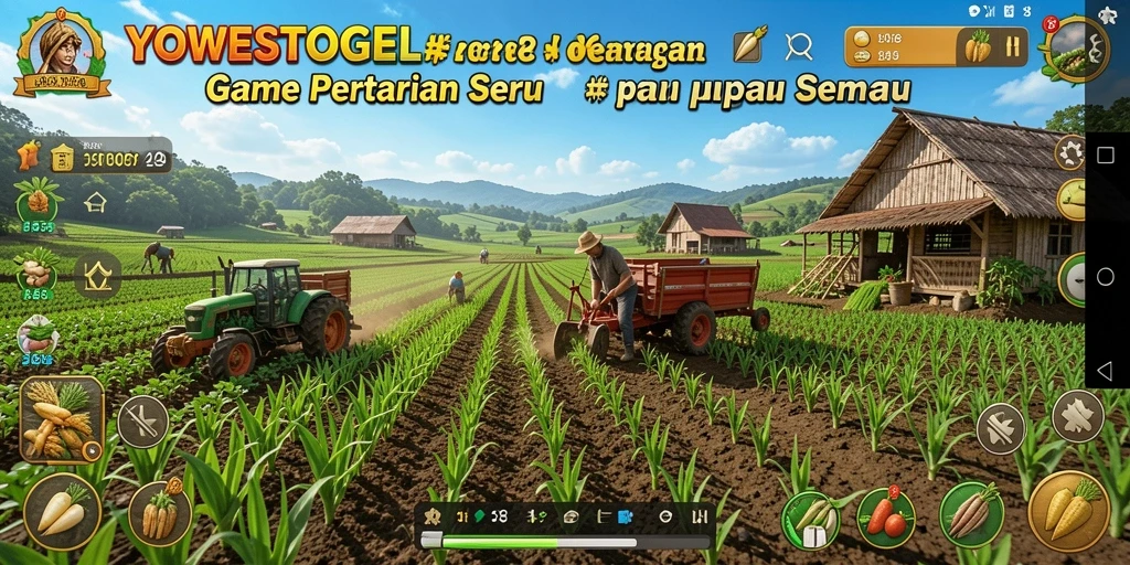 Tampilan gameplay menarik dalam YOWESTOGEL yang menunjukkan aktivitas bertani.